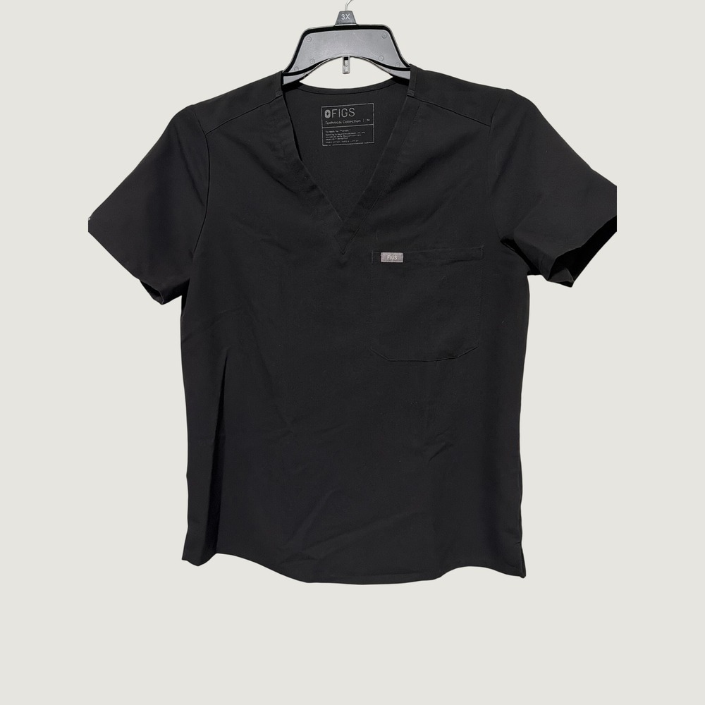 FIGS Technical Collection Black V-Neck Scrub Top Womens Medium FW1000 Pocket